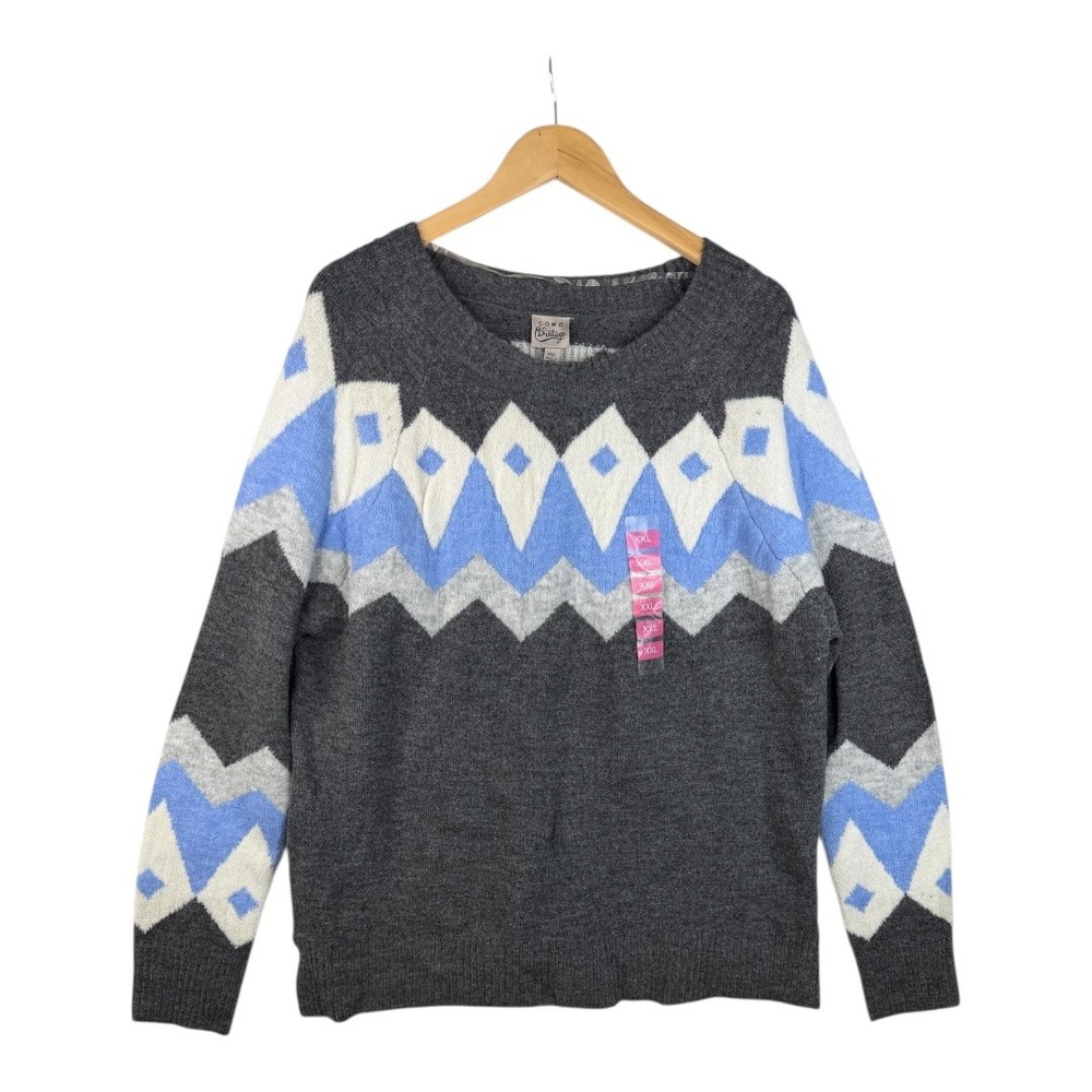 NWT Como Vintage Women's Gray and Blue Patterned Knit Sweater Size XXL